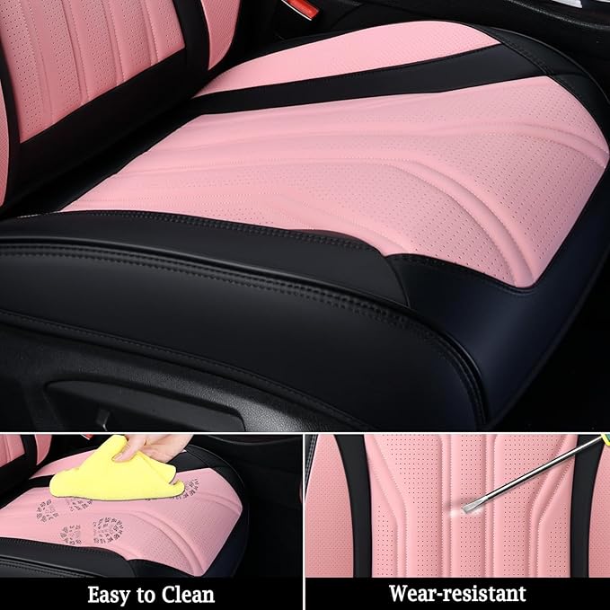 FLORICH Automotive Seat Covers for Cars Front Seats, Leather Car Seat Covers Waterproof Pink & Black Seat Covers 2 Pack, Univ