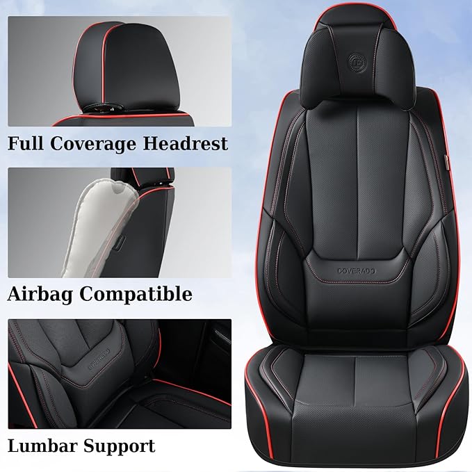 Coverado Universal Seat Covers Full Set, Universal Seat Covers for Cars, Waterproof Nappa Leather Car Seat Covers with Head P