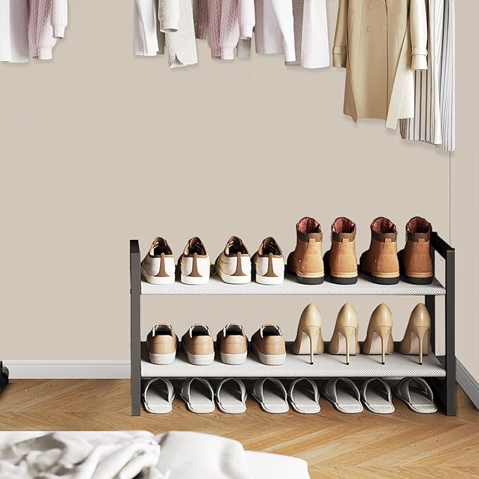2-Tier Shoe Rack for Closet & Entryway, Stackable Shoe Organizer, Screw-Fastened Metal Frame for Less Wobble, Heel-Friendly N