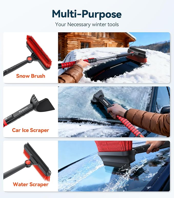 All-Around High-Efficiency Cleaning 39 inch Extendable Snow Brush and Ice Scraper with Squeegee, Ice Scrapers for Car Windshield, Truck, SUV Snow Removal Tool, Winter Car Accessories