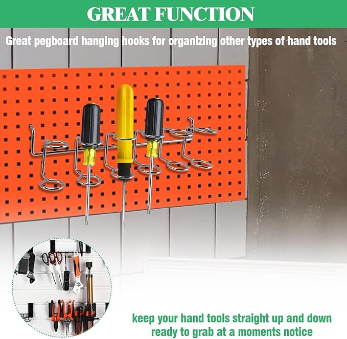 13Pcs Pegboard Screwdriver Pliers Holders Set Contains Double Loop Shelving Display Organizer Hooks and Multi Ring Peg Board 