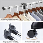 LiaMeE Adjustable Clothing Rack for Hanging Clothes, Heavy Duty Garment Rack with Wheels，Free Standing Rolling Clothes Rack w