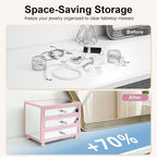 Gifturbo Pink Jewelry Box for Women Girl Wife 3 Layers Large Mirror Glass Jewelry Organizer Storage Case with Three Drawers D
