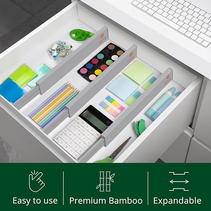 Bamboo Drawer Dividers Organizers, Adjustable Drawer Separator Splitters, 17–22 Inches Expandable Drawer Divider Organizer fo