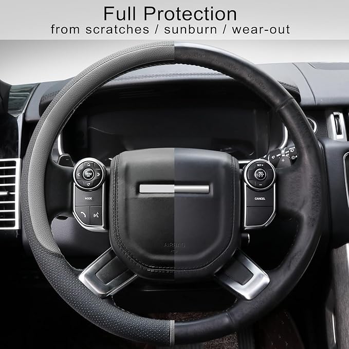 COFIT Breathable Car Steering Wheel Cover 16 inch Auto Universal Leather Wrap Non-Slip Steeringwheel Protector Automotive Int