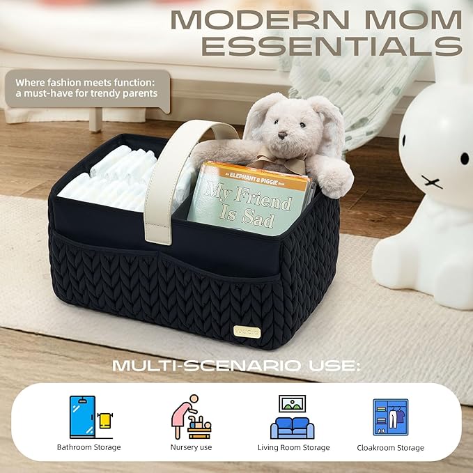 Luxurious Baby Diaper Caddy, Nursery Storage Basket for Newborn Essentials, Travel Baby Basket for Diapers Baby Wipes, Organi