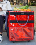 Reusable Grocery Bag with Wheels (Large, Glitter Red), Rolling Shopping Bag with 8 Pockets and Zipper Cover Foldable Rolling Tote for Women, Travel, Garden, Carries Up to 76LBS