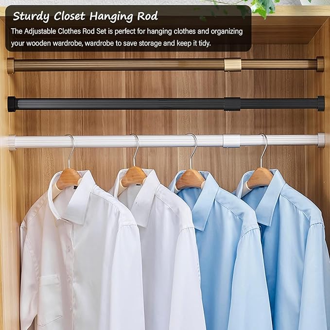 Closet Wardrobe Extender Rail Clothes Hanging Pole 16-25 Inches/ 23-39 "/ 33-59 in, Wall Mounted Tension Bar Support with Cap
