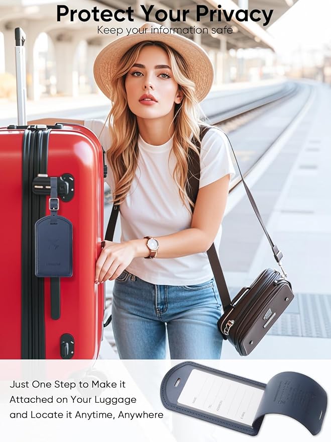 Luggage Tags Built-in Anti-Loss Tracker, Luxury Leather Luggage Tags for Suitcase, Travel Bags, Backpacks, Travel Organizer f