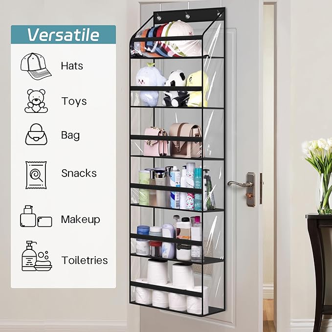 AOODA Clear Over The Door Hat Racks for Baseball Caps, Large Holds up to 72 Caps Hat Storage Organizer for Closet Wall, Deep 