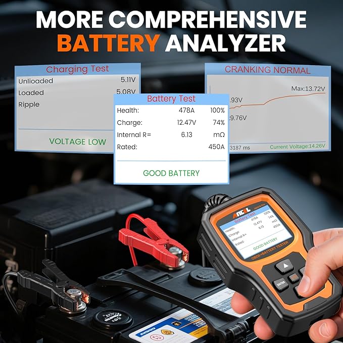 ANCEL AD410 PRO OBD2 Scanner and Battery Tester, 2-in-1 Car Diagnostic Tool, Check Engine Light, EVAP Test, Live Data, 12V