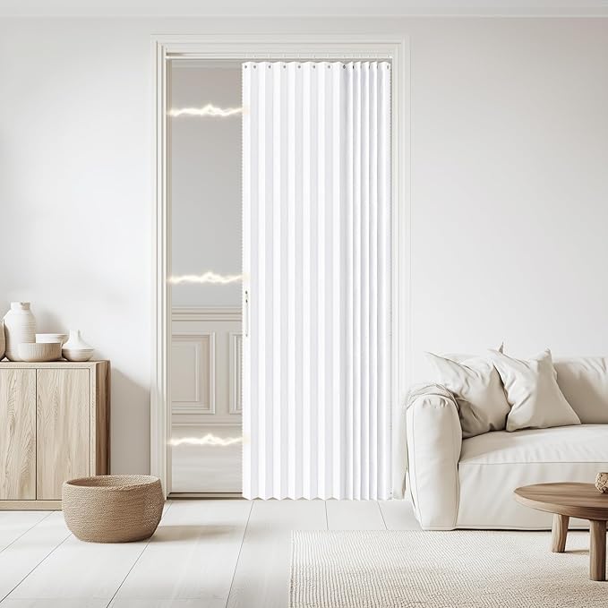 Jilron Accordian Door Curtain, 100% Blackout Folding Magnetic Doorway Curtains,Linen Style Closet Doors,for Room Divider,Priv