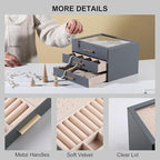 Frebeauty Clear Lid Jewelry Box,3-Layer Jewelry Organizer with Drawer,PU Leather Jewelry Organizers and Storage,Jewelry Boxes
