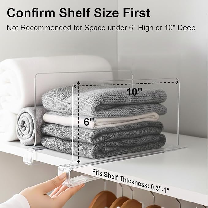 SortNStore Shelf Dividers Purse Organizer for Closet: 6-inch Tall(Shorter Version) Acrylic Handbag Organizer - Small Space Se