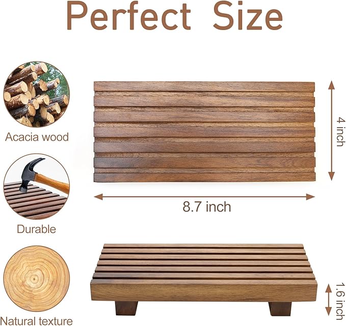 Acacia Wood Riser for Bathroom Sink Tray Kitchen Counter Decor Trays Pedestal Stand Sponge Soap Dish Holder Decorative Wooden