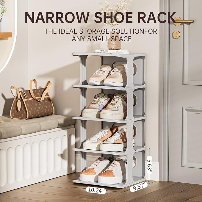 HAIXIN Shoe Rack for Closet - Stackable Shoe Organizer for Closet, Space-Saving Narrow Shoe Rack for Front Door Entrance, Gre