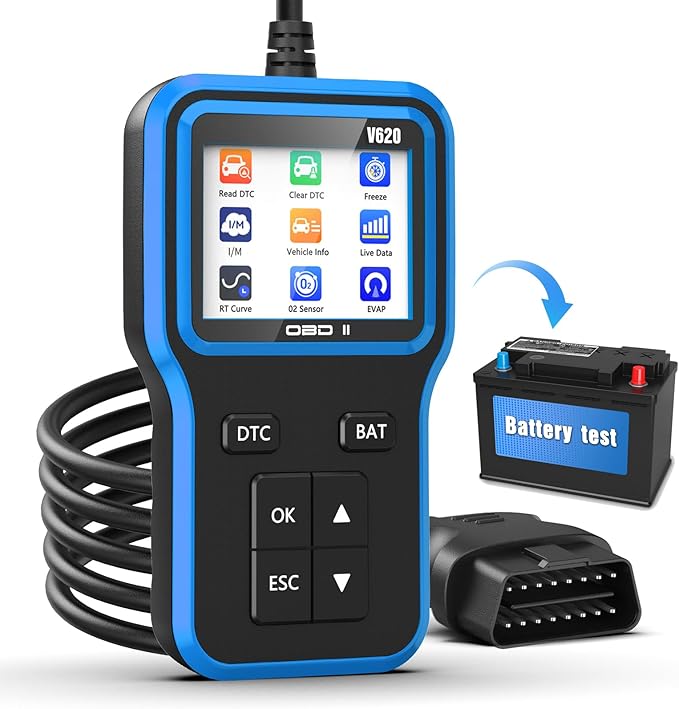 OBD2 Scanner with Upgrade Battery Tester - Diagnostic Tool for Cars that Check Engine Light & Emissions Readiness Read and