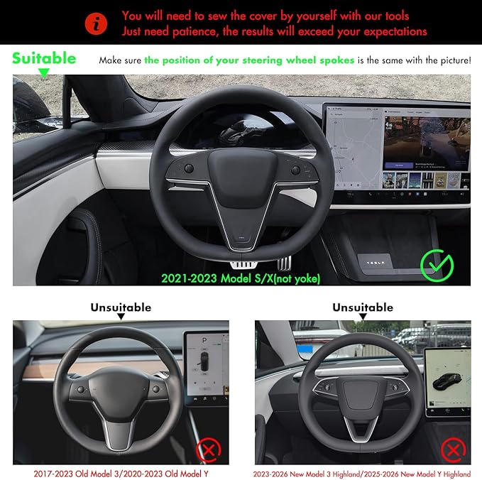 MEWANT Hand Stitched Tesla Model S(O-Shaped) Steering Wheel Cover Wrap for Tesla Model S 2021-2023 / Model X 2021-2023 Steering Wheel Accessories