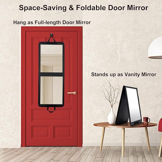 LPHUMEX 33x13 in Portable Mirror Full Length Door Hanging, Black Foldable Shatterproof Full Body Door Mirror for Dancing Bag,