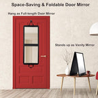 LPHUMEX 33x13 in Portable Mirror Full Length Door Hanging, Black Foldable Shatterproof Full Body Door Mirror for Dancing Bag,