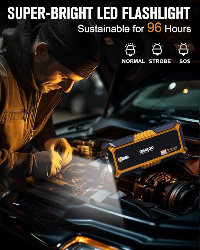 GOOLOO 4000A Peak Car Jump Starter 12V Auto Battery Booster SuperSafe Lithium Jump Box for All Gas, Up to 10.0L Diesel