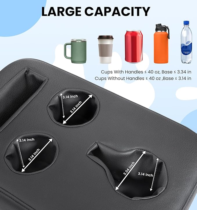 Back Seat Cup Holder for Car, PU Leather Couch Sofa Bed Boat Cup Holder Tray, Organizer for Trucks, Minivans, SUVs, RVs, Vehicles, Holds Drinks, Remote, Snacks, with Side Pockets