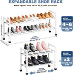 Mavivegue Expandable Shoe Rack, 2-Tier 19"-43.3" Adjustable Shoe Rack for Closet,Hall Entryway,Front Door,Garage, Sturdy Stee