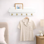 Key Holder Wall Mount, 14" Wooden Entryway Key and Mail Organizer with 5 Metal Hooks, Decorative Key Hanger Rack for Hallway 