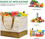 3 Pack Canvas Reusable Grocery Bags Heavy Duty, 8.3 gal Foldable Large Tote Bag with Handles, Holds 60 lbs Canvas Shopping Bags & Washable Eco-friendly Bags with 5 Pockets, camel+Off white