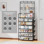 Shoe Rack 7 Tier Shoe Organizer Storage 21-28 Pairs Closet Shoes Rack for Front Door Entrance Shoe Rack Organizer with Hooks 