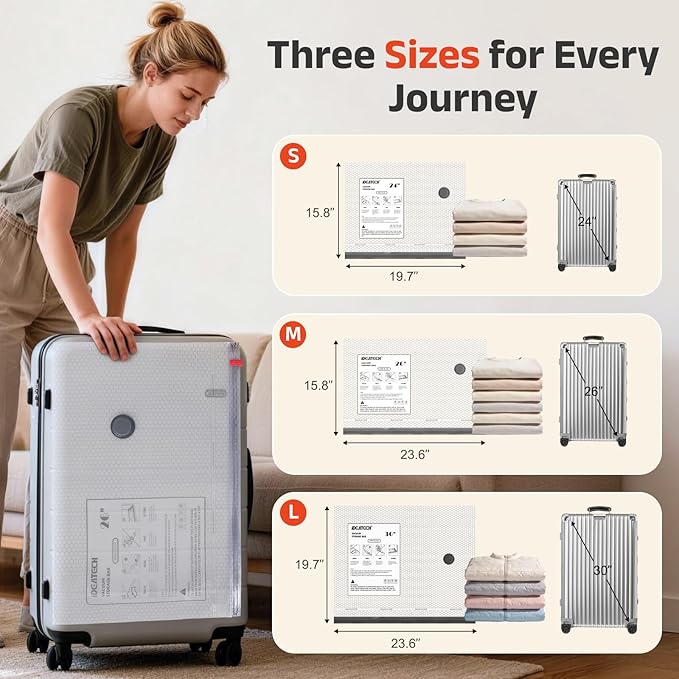 IDEATECH 15 Pack Travel Vacuum Bags with USB Pump, Space Saver Vacuum Seal Bags for Clothes, Compression Bags for Suitcase Pa