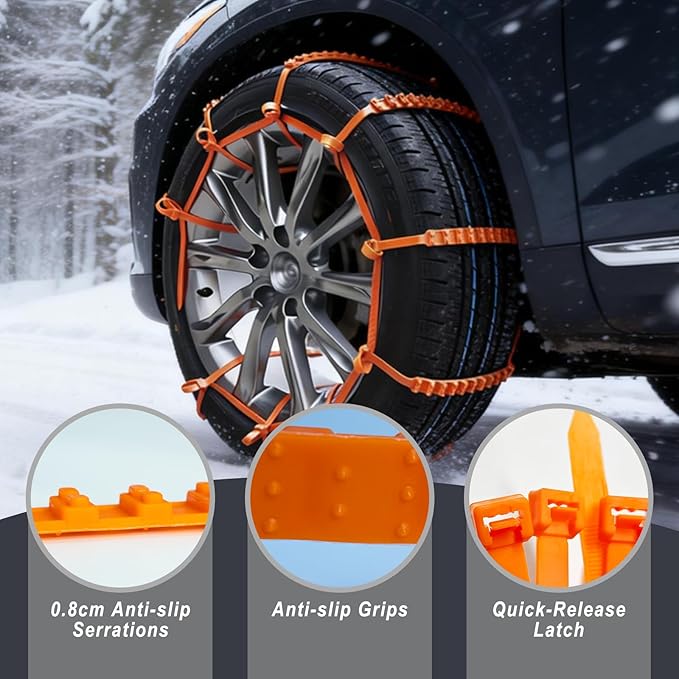 20PCS Anti-Slip Snow Tire Chains, Reusable Zip Tie Snow Chains for Car Tires, Easy Installation, Suitable for Driving in Rain