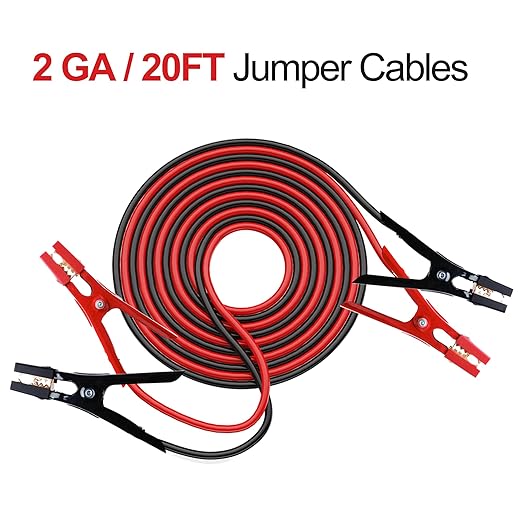 Heavy Duty Jumper Cables,2 Gauge 20 Feet Booster Battery Cable,Automotive Wires with Alligator Clips,Carrying Bag,Safety Gloves and Iron Brush for Cars Truck