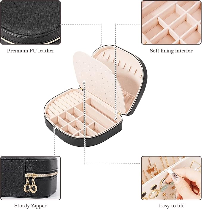 ProCase Travel Size Jewelry Box, Large Portable Seashell-Shaped Jewelry Case, 2 Layer Jewelry Organizer in PU Leather for Wom
