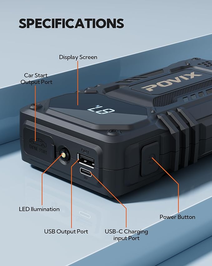 Car Battery Jump Starter,Jump Box 10000mAh Jumper Starter Battery Pack for 12V Vehicle,Battery Booster with 3 Modes Flashlight and Smart Jumper Cable,Type C Charge,Travel Emergency kit