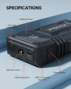 Car Battery Jump Starter,Jump Box 10000mAh Jumper Starter Battery Pack for 12V Vehicle,Battery Booster with 3 Modes Flashlight and Smart Jumper Cable,Type C Charge,Travel Emergency kit