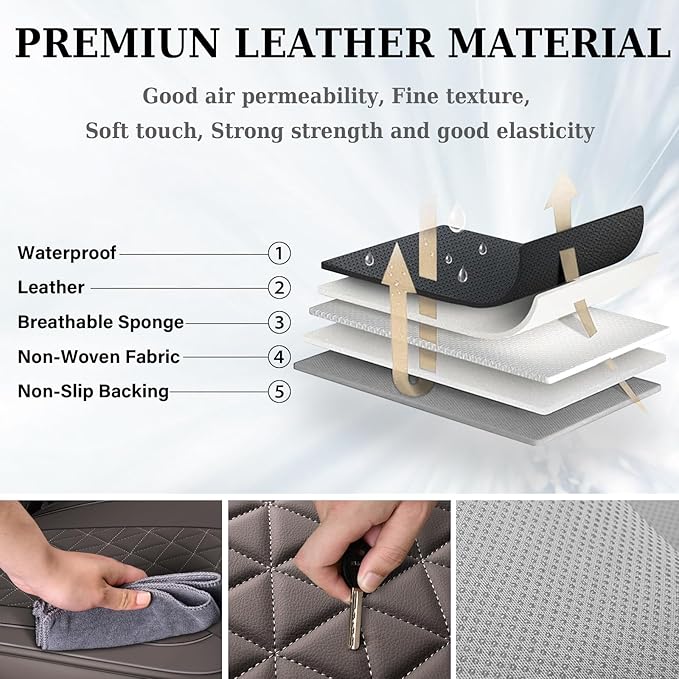 Coverado Leather Car Seat Covers, Waterproof Dooge Ram 1500 Seat Covers Compatible with 2002-2025 Dodge Ram 1500 2500 3500 wi
