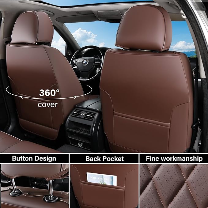 Coverado Front Seat Covers, Car Seat Covers Front Seats, Luxury Faux Leather Seat Covers for Cars, Car Seat Protector Waterpr