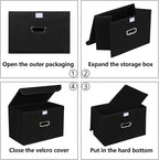 Fabric Foldable Collapsible Storage Cube Bin Organizer Basket with Lid, Handles, Removable Divider for Home, Closet (Black, 6