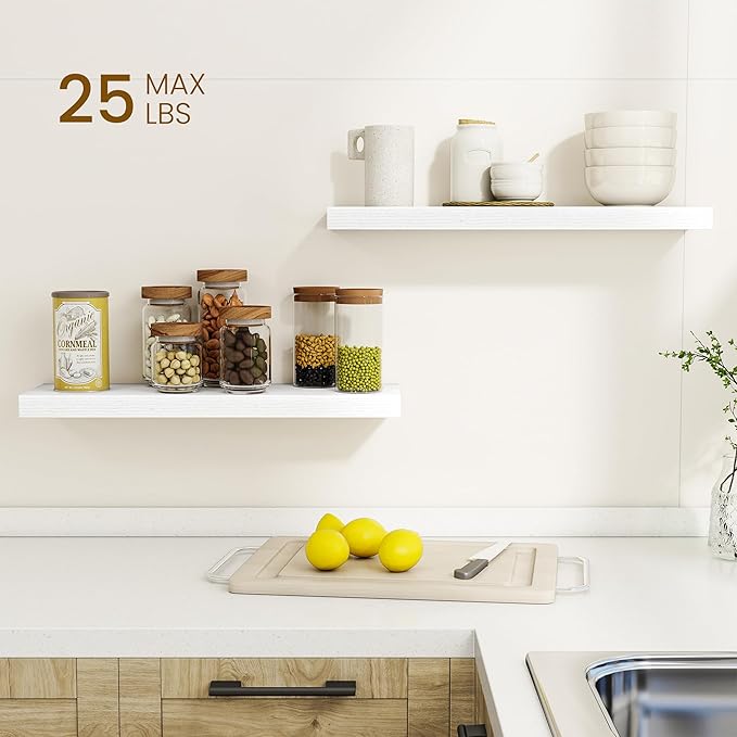 Dreamland 24Inch Floating Shelves for Wall, Rustic Wooden White Floating Shelves for Bathroom|Bedroom|Kitchen, Deep Wall Moun