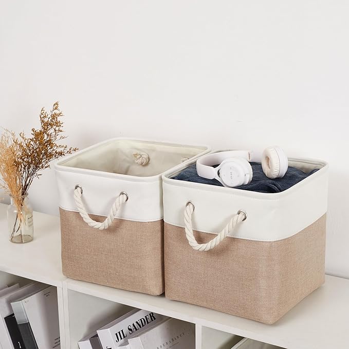 11 x 11 Inch Storage Cubes, 6 Pack Large Collapsible Fabric Storage Bin with Ropes, Foldable Storage Cubes for Home, Office,C