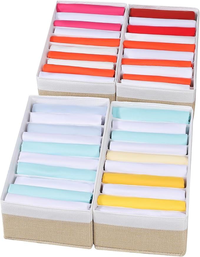 4 Packs T-shirt Drawer Organizers for Clothing,10 Grids Compartment Wardrobe Storage Box, Clothes Organizer for Folded Clothe