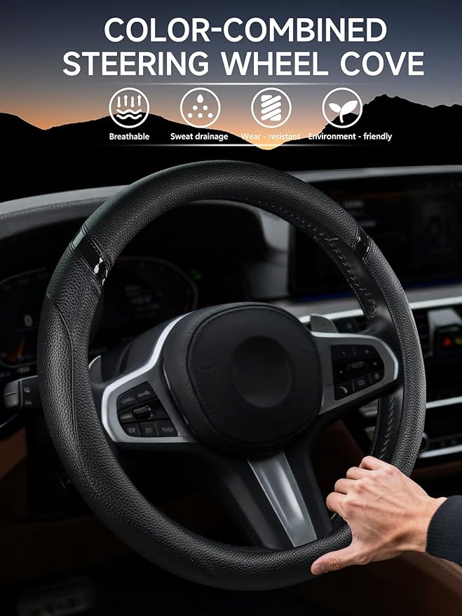 Cxtiy Universal 15.5-16 Inch Steering Wheel Cover – Non-Slip Microfiber Leather, Easy Install, Thickened Grip, All-Season Com