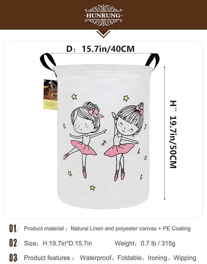 HUNRUNG Laundry Hamper,Large Canvas Fabric Lightweight Storage Basket Toy Organizer Dirty Clothes Collapsible Waterproof for 