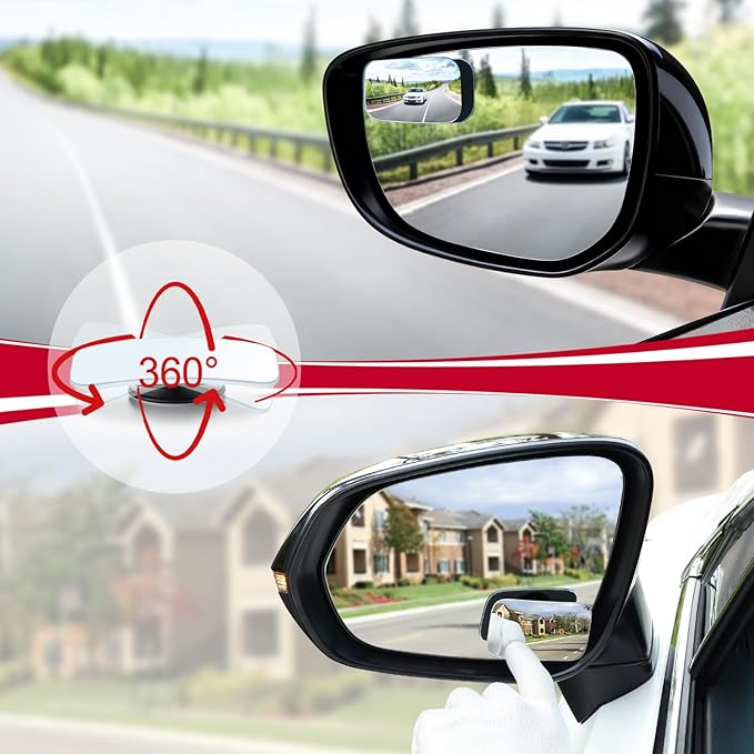 LivTee Blind Spot Mirror, Rectangle Shaped HD Glass Frameless Convex Rear View Mirror with wide angle Adjustable Stick for Cars SUV and Trucks, Pack of 2