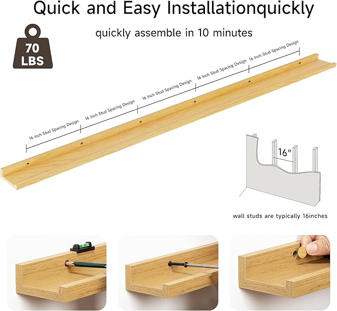 Floating Picture Ledge Shelves for Wall Set of 2, 95 Inches Picture Ledge Shelf with Long Large Nursery Book Shelf for Toys S