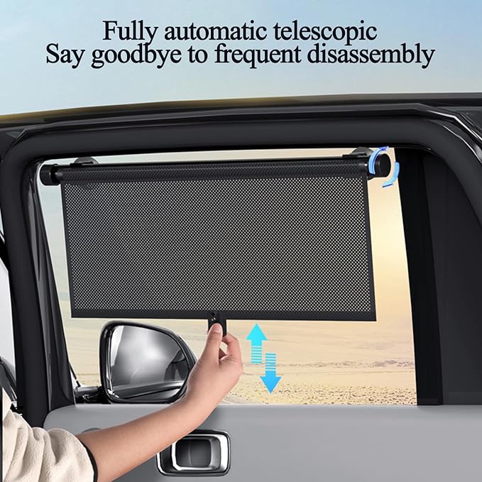 2 Pack Retractable Car Shades for Side Windows - Window Sun Shade for Car with Strong Suction Cups | Roller Shades UV Heat Block Sun Shade for Cars House Office Window (M:17.1"x19.6")