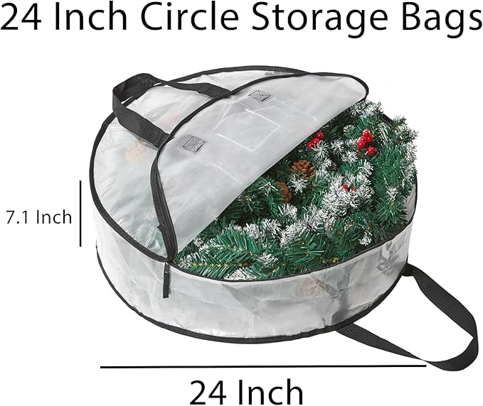 4 Pack Wreath Storage Bag, Summer, Christmas Decoration Garland Container, 24 Inch Clear Door Wreath Organizers, Moving Boxes