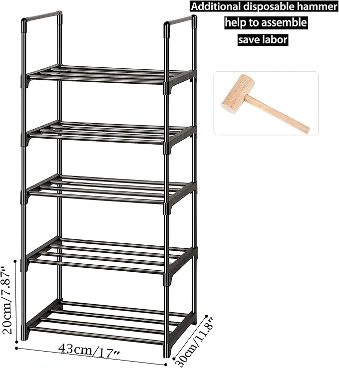 OYREL Shoe Rack, Sturdy Metal Shoes Rack Organizer,Narrow Shoes Stand Shelf 5 Tier Shoe Racks for Closets Small Space