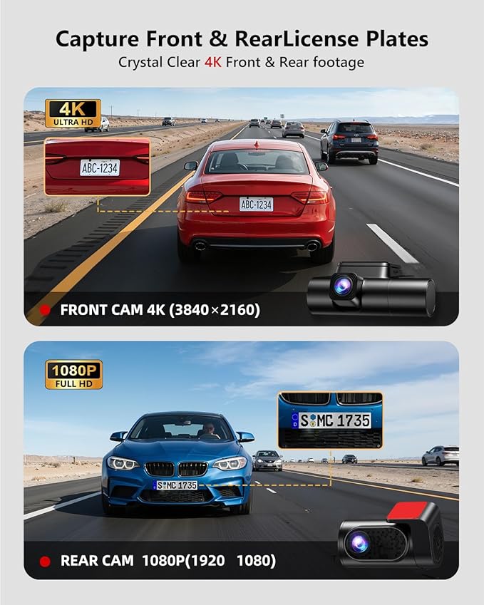 4K 3 Channel Dash Cam Front and Rear, Dash Camera for Cars, STARVIS 2 Sensor Dash Camera with HDR Night Vision, 24H Parking M